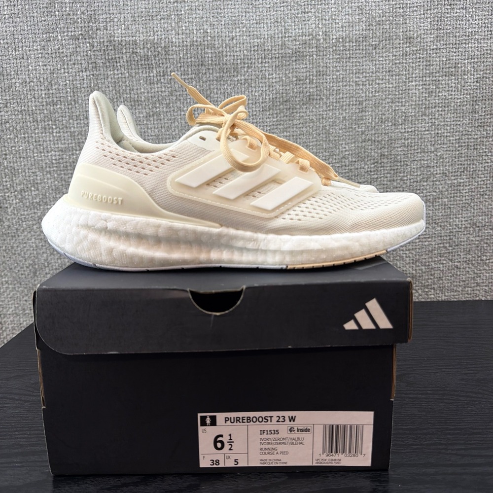 Adidas Pureboost‎ 23 Women's Size 6.5 Running Shoes Ivory Cream Breathable New!